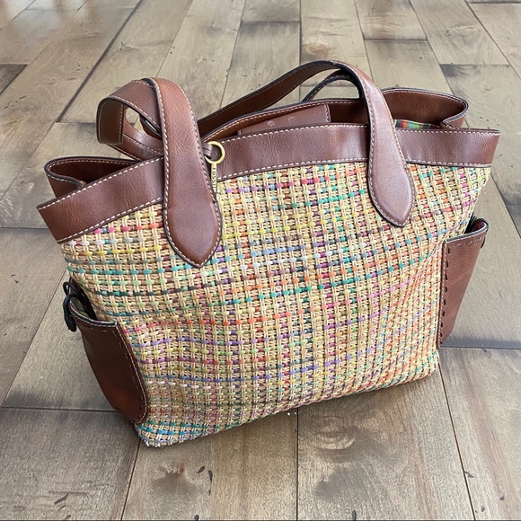 Fossil Handbags - Fossil Woven Handbag Straw Satchel Tote 75082